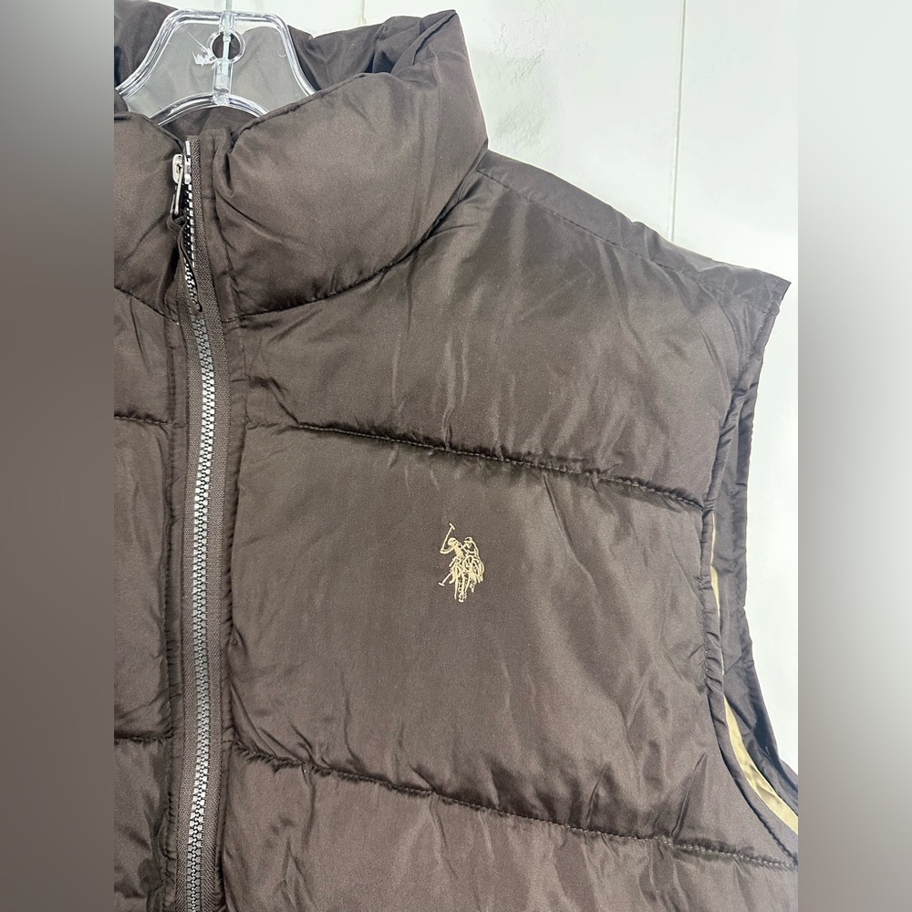 NWT US Polo Assn Mens Sz XL Sleeveless Full Zip Up Quilted Puffer Vest Brown - Picture 2 of 9